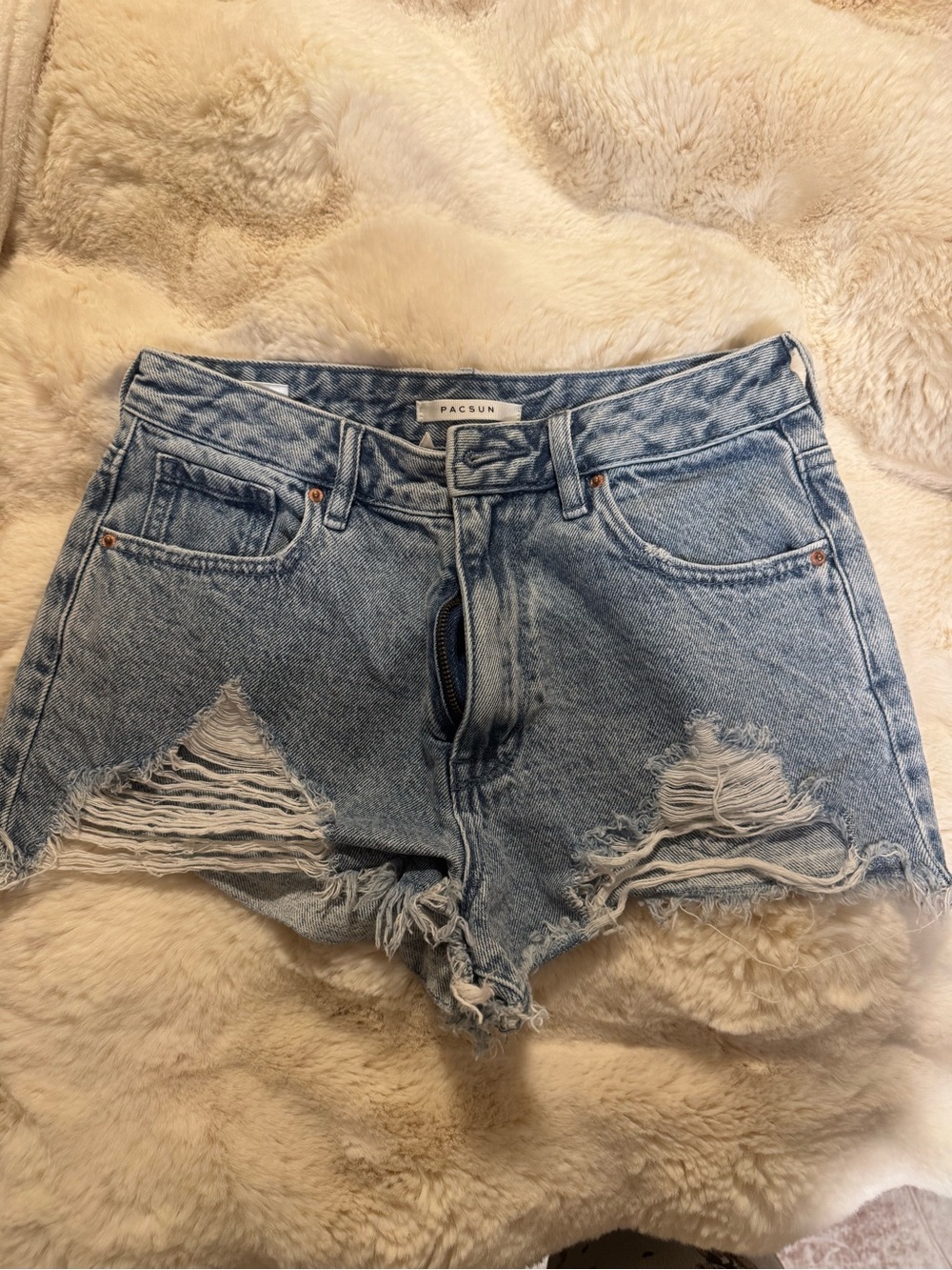 PacSun Faded Blue High-Rise Ripped Denim Shorts